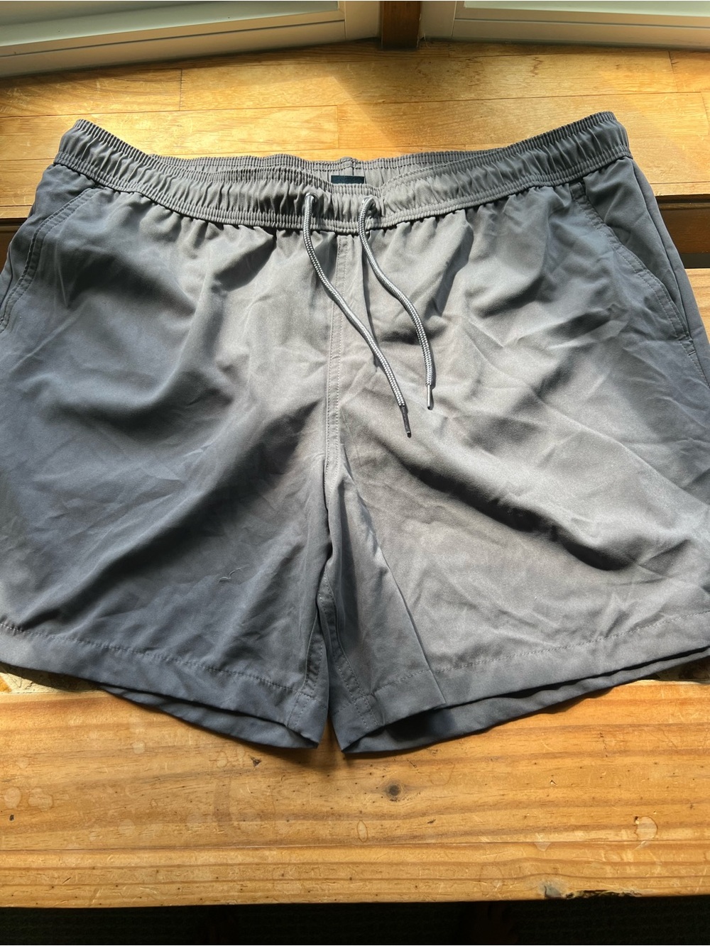 George Men's Swim Shorts XL Gray Solid Mesh Lined Drawstring Pockets Back # 424